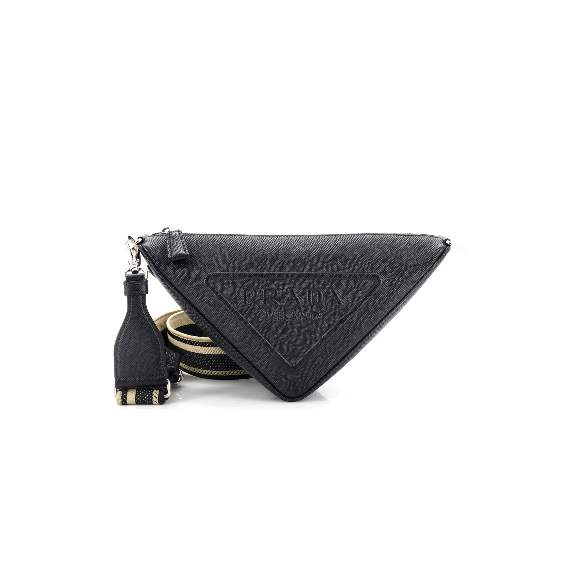 PRADA TRIANGLE LOGO ZIP CROSSBODY BAG SAFFIANO LEATHER 2VH155 (28*18*11cm)